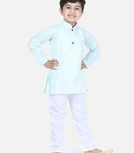 Green printed cotton boys-kurta-pyjama