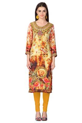 Yellow Digital Printed Round Neck Kurti 1