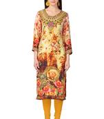 Yellow Digital Printed Round Neck Kurti