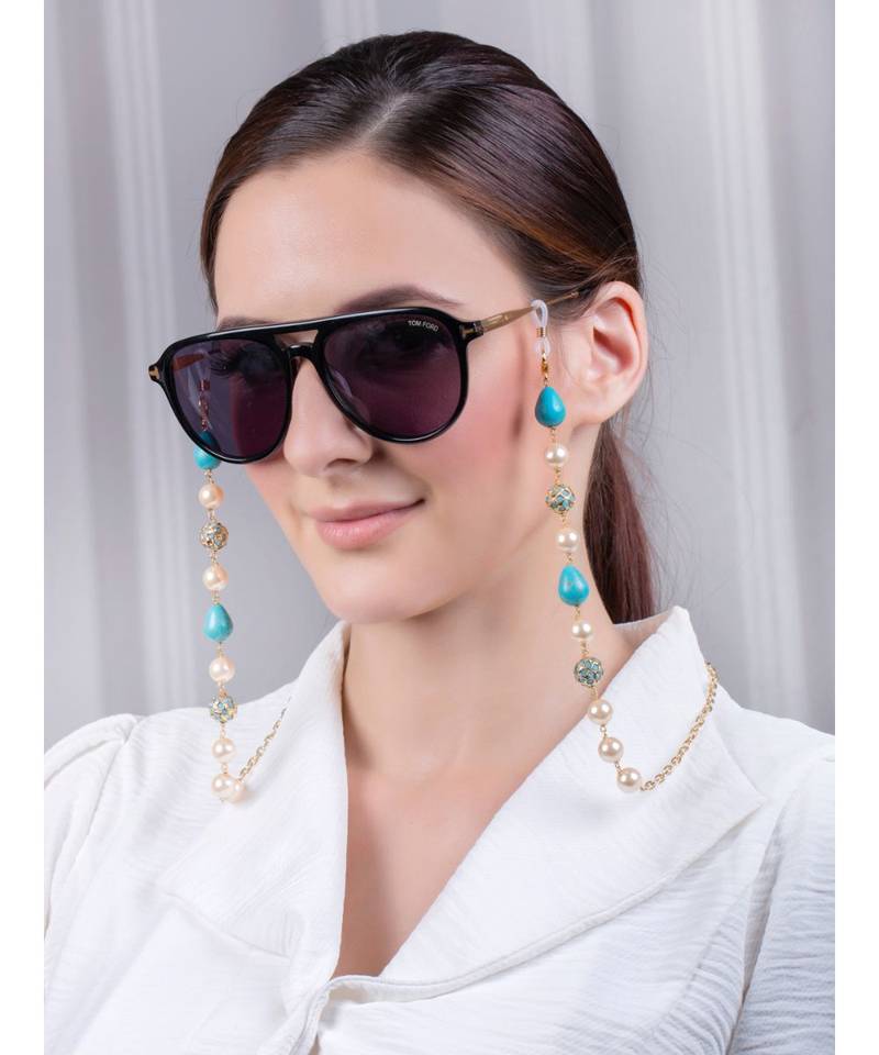 Stunning Off-white, Blue and Golden Multipurpose Mask Chain