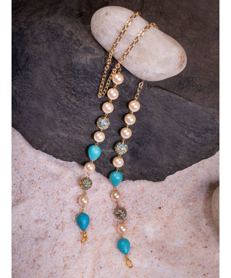 Stunning Off-white, Blue and Golden Multipurpose Mask Chain