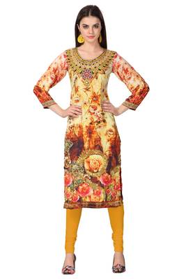 Yellow Digital Printed Round Neck Kurti 2
