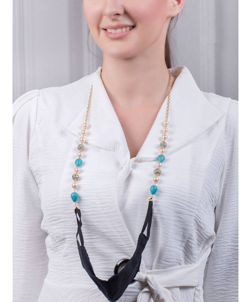 Stunning Off-white, Blue and Golden Multipurpose Mask Chain