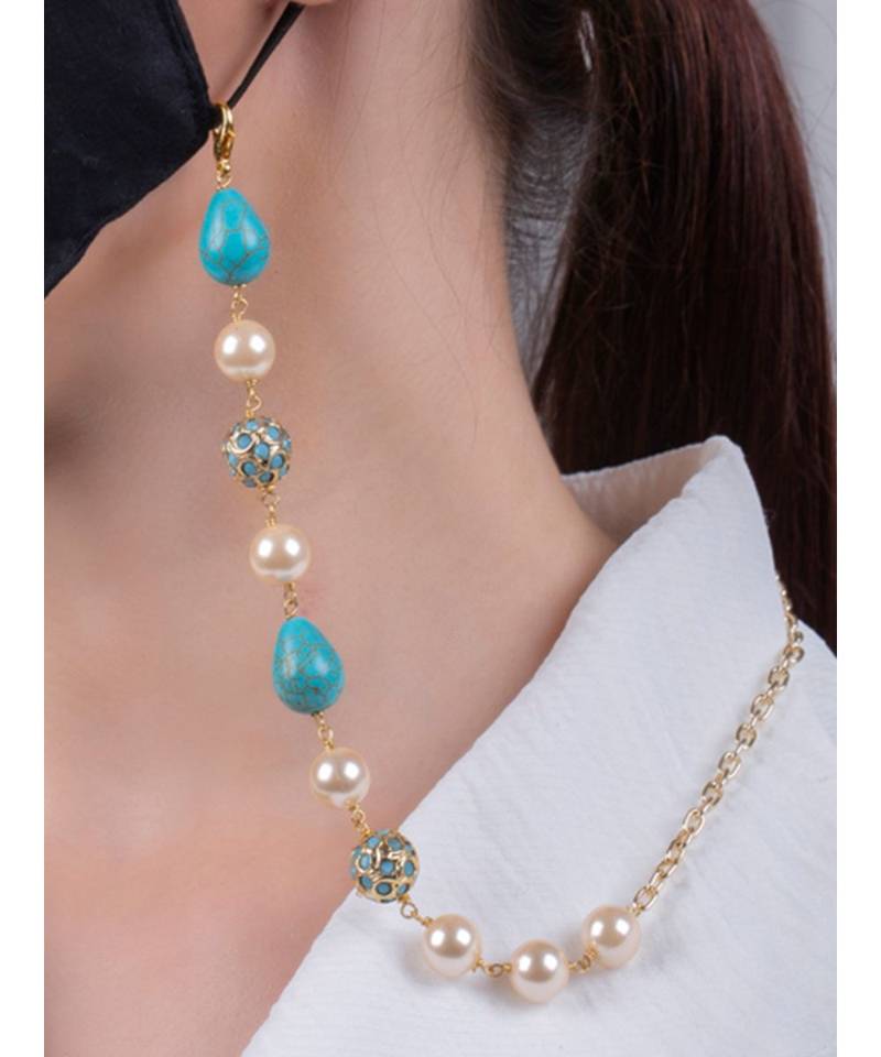 Stunning Off-white, Blue and Golden Multipurpose Mask Chain