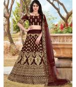 Maroon Embrodery  Satin Semi Stitched Lehenga Choli With Blouse