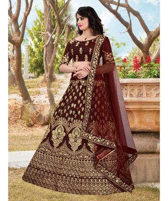 Maroon Embrodery  Satin Semi Stitched Lehenga Choli With Blouse 2