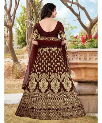Maroon Embrodery  Satin Semi Stitched Lehenga Choli With Blouse 3