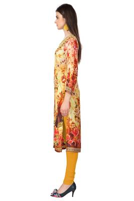 Yellow Digital Printed Round Neck Kurti 3