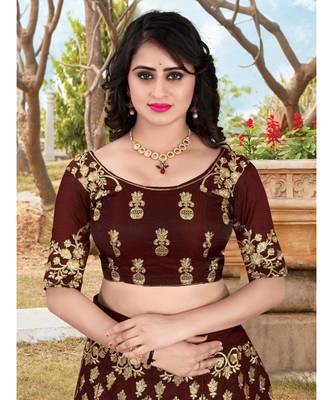 Maroon Embrodery  Satin Semi Stitched Lehenga Choli With Blouse 4