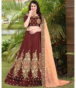 Maroon Embrodery  Satin Semi Stitched Lehenga Choli With Blouse