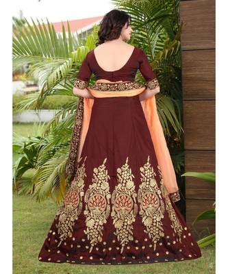 Maroon Embrodery  Satin Semi Stitched Lehenga Choli With Blouse 3