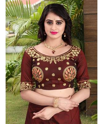 Maroon Embrodery  Satin Semi Stitched Lehenga Choli With Blouse 4