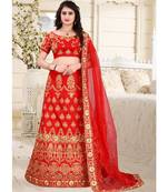 Red Embrodery  Satin Semi Stitched Lehenga Choli With Blouse