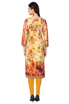 Yellow Digital Printed Round Neck Kurti 4
