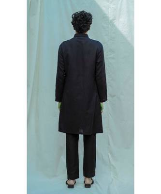 Cotton X Linen Box Pleated Black kurta and pants 2