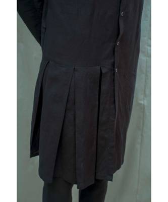 Cotton X Linen Box Pleated Black kurta and pants 3