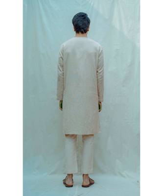 Cotton X Linen Paneled Kurta In Beige Kurta And Pants 2