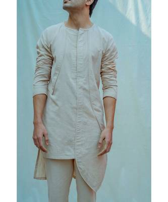 Cotton X Linen Paneled Kurta In Beige Kurta And Pants 3