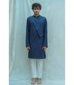 Cotton X Linen Overlap Kurta In Royal Blue Kurta And White Pants