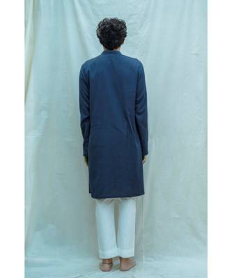 Cotton X Linen Overlap Kurta In Royal Blue Kurta And White Pants 2
