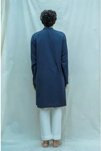 Cotton X Linen Overlap Kurta In Royal Blue Kurta And White Pants