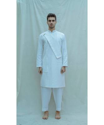 Cotton X Linen White Kurta And Pants 1