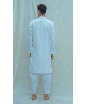 Cotton X Linen White Kurta And Pants 2