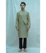 Cotton X Linen Overlap Nature Green Kurta And Black Pants