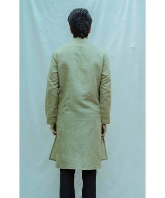 Cotton X Linen Overlap Nature Green Kurta And Black Pants 2