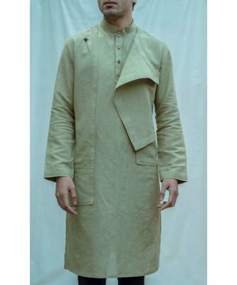 Cotton X Linen Overlap Nature Green Kurta And Black Pants 3