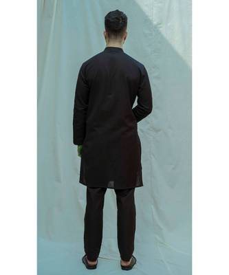 Cotton X Linen Asymmetry Pleated Black Kurta And Pants 2