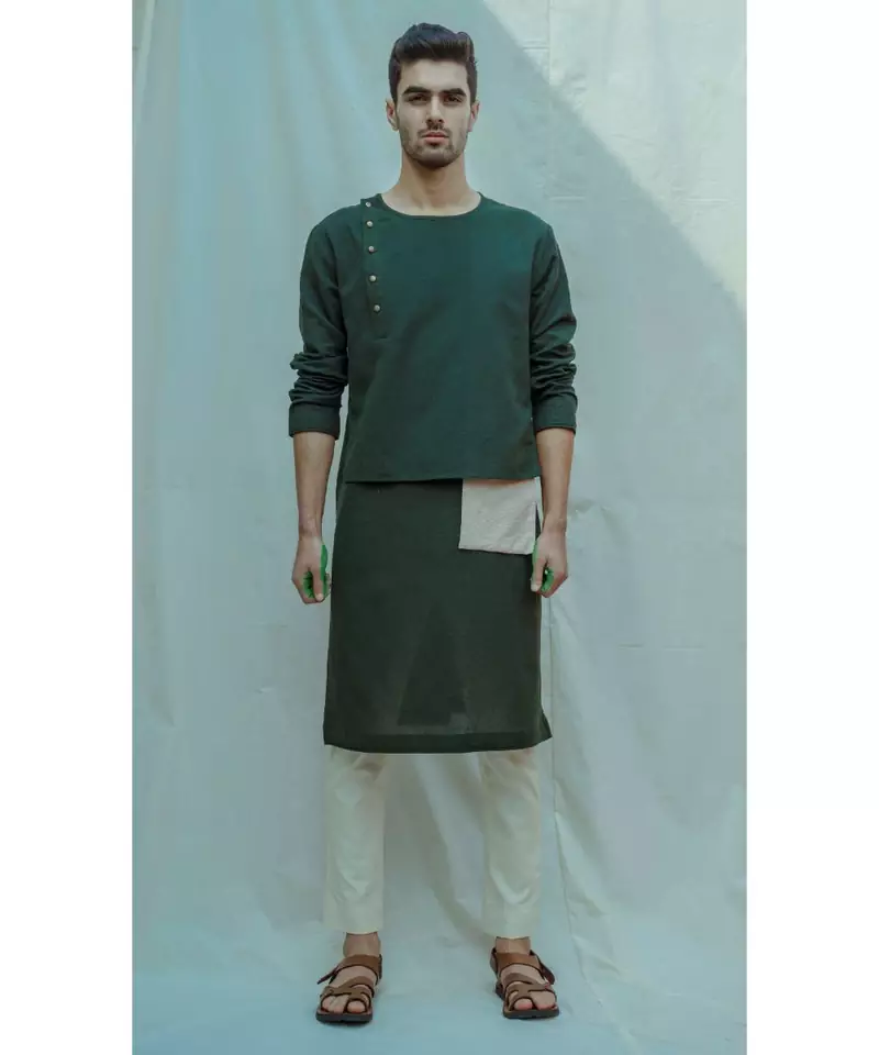 Olive Green and Off white Pants