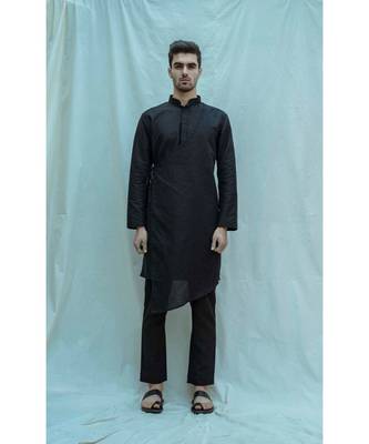 Cotton X Linen Black Kurta And Pants 1