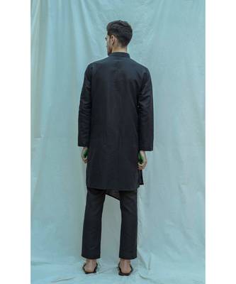 Cotton X Linen Black Kurta And Pants 2