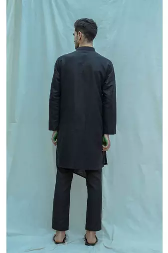 Cotton X Linen Black Kurta And Pants
