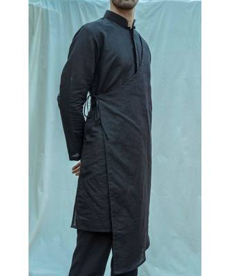 Cotton X Linen Black Kurta And Pants 3
