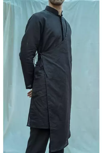 Cotton X Linen Black Kurta And Pants