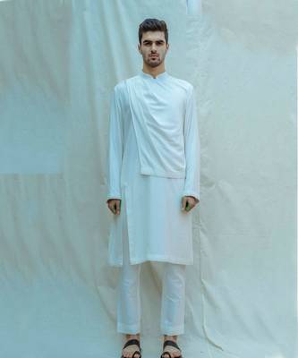 Overlapped Cowl White Kurta Sets 1