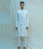 Overlapped Cowl White Kurta Sets