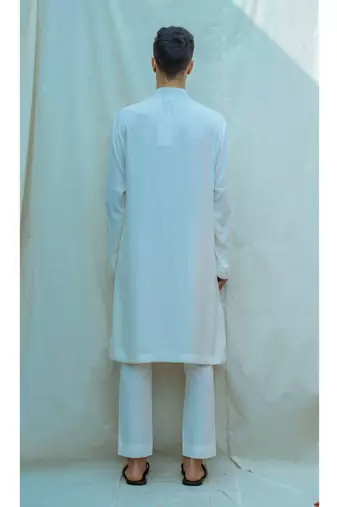 Overlapped Cowl White Kurta Sets