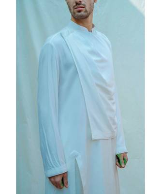 Overlapped Cowl White Kurta Sets 3