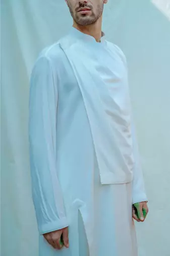 Overlapped Cowl White Kurta Sets