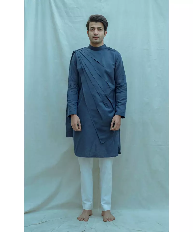 Royal Blue Kurta and white pants