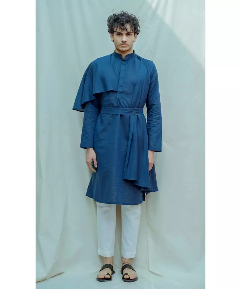 Royal Blue Kurta and white pants