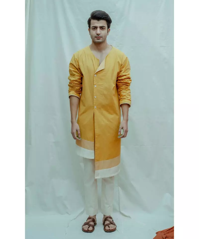 Mustard Kurta and Off white Pants