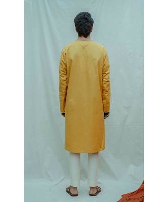 Asymmetry Flap Neck Mustard Kurta and Off white Pants 2