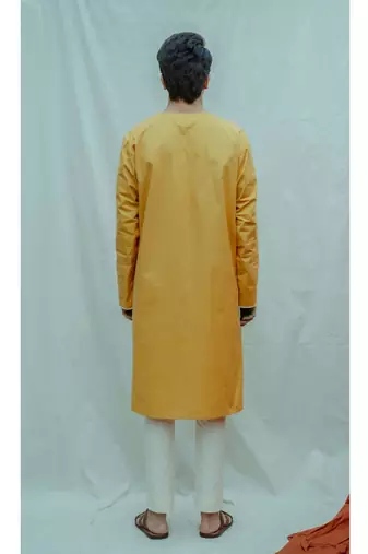 Asymmetry Flap Neck Mustard Kurta and Off white Pants