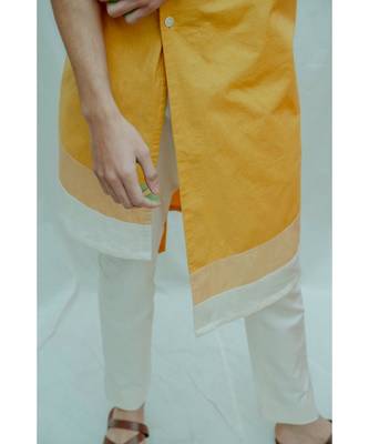 Asymmetry Flap Neck Mustard Kurta and Off white Pants 3