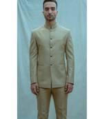 Beige Bandgala suit with white band collar shirt