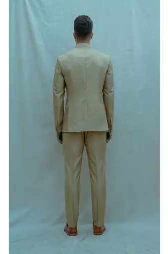 Beige Bandgala suit with white band collar shirt